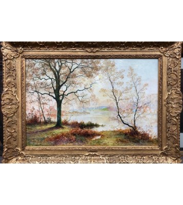 RIGOLOT Albert Ecole Française 19è siècle Huile sur toile signée Bord d'étang