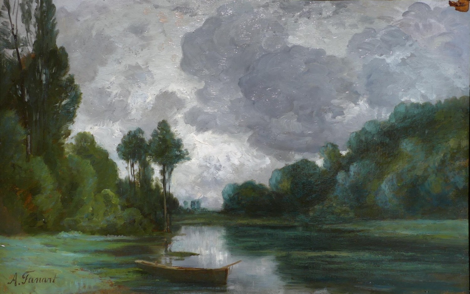 FANART Antonin Peinture Française XIXè siècle Bord de rivière Huile sur