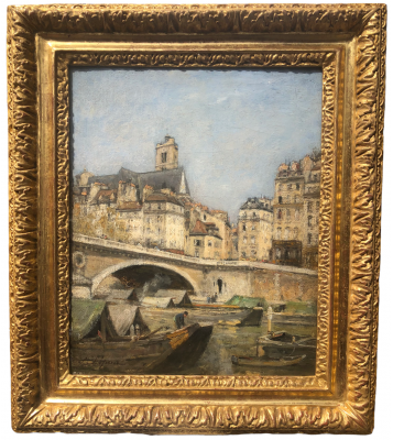 Lepine Stanislas Paris, The Louis Philippe Bridge 1878 Oil On Canvas Signed Catalog Raisonné