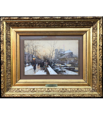 GALIEN LALOUE Eugène tableau 20ème siècle Paris, Les bouquinistes devant Notre Dame Gouache signée