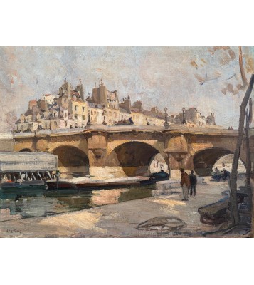 PAGES Jules - Ecole Américaine - Paris vue du Pont Neuf Oil on canvas signed certificate of authenticity