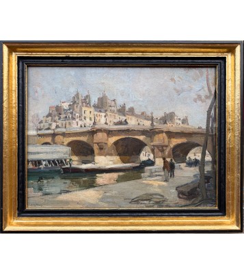 PAGES Jules Eugène - Ecole Américaine - Paris vue du Pont Neuf Huile sur toile signée certificat d'authenticité