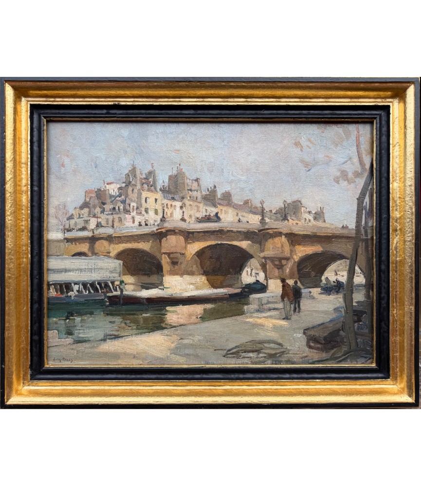 PAGES Jules - Ecole Américaine - Paris vue du Pont Neuf Oil on canvas signed certificate of authenticity