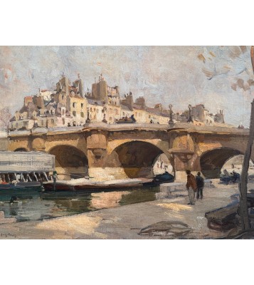 PAGES Jules - Ecole Américaine - Paris vue du Pont Neuf Huile sur toile signée certificat d'authenticité