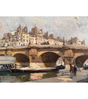 PAGES Jules - Ecole Américaine - Paris vue du Pont Neuf Oil on canvas signed certificate of authenticity