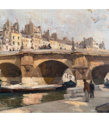 PAGES Jules - Ecole Américaine - Paris vue du Pont Neuf Huile sur toile signée certificat d'authenticité