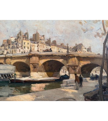 PAGES Jules - Ecole Américaine - Paris vue du Pont Neuf Oil on canvas signed certificate of authenticity