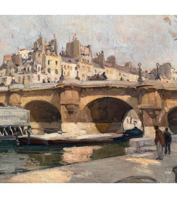 PAGES Jules - Ecole Américaine - Paris vue du Pont Neuf Huile sur toile signée certificat d'authenticité