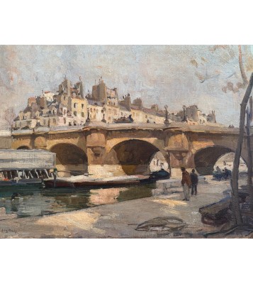 PAGES Jules - Ecole Américaine - Paris vue du Pont Neuf Huile sur toile signée certificat d'authenticité