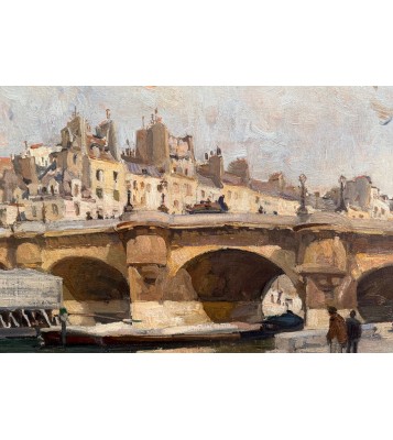 PAGES Jules - Ecole Américaine - Paris vue du Pont Neuf Huile sur toile signée certificat d'authenticité