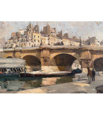 PAGES Jules - Ecole Américaine - Paris vue du Pont Neuf Oil on canvas signed certificate of authenticity