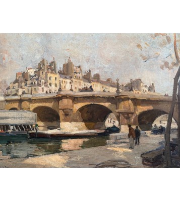PAGES Jules - Ecole Américaine - Paris vue du Pont Neuf Oil on canvas signed certificate of authenticity