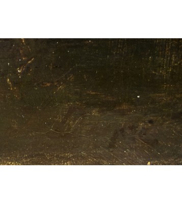 DUPRE Jules  - Ecole de Barbizon 19ème - Chaumières et vaches s'abreuvant Huile sur toile signée Certificat d'authenticité