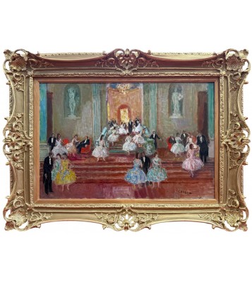 COSSON Marcel Peinture 20è Siècle Animation au grand escalier de l'Opéra de Paris Huile Sur Toile Signée Certificat