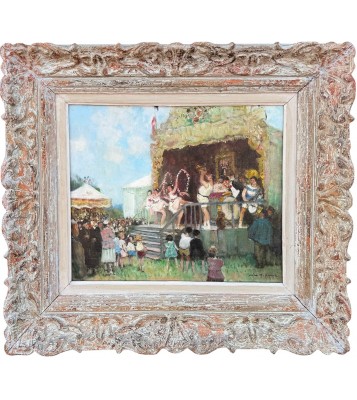 HERVE Jules Tableau Impressionniste XXè La fête foraine Huile sur toile Signée Certificat