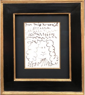 Picasso Pablo Self-portrait Felt Drawing Signed Dedicated To Miss Navel Dated 5.8.66 Certificate