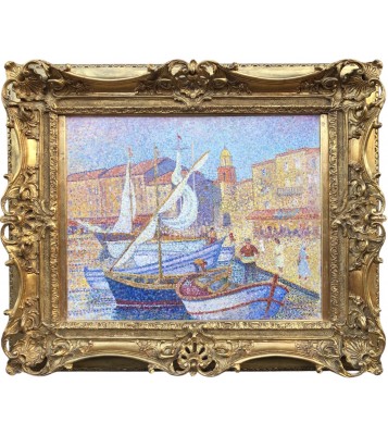 Canu Yvonne The Bustling Port Of St Tropez Oil On Canvas Signed And Titled Certificate