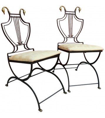 Pair of 20th-century Art Deco-style wrought-iron chairs attributed to Samuel Copelon for Jansen firm