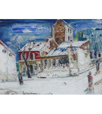 Tableau de Lucien Génin représentant le cabaret du Lapin Agile à Montmartre, huile sur toile signée