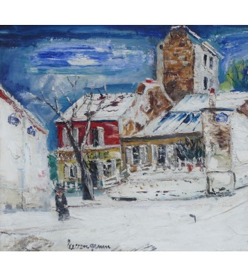 Tableau de Lucien Génin représentant le cabaret du Lapin Agile à Montmartre, huile sur toile signée